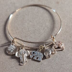 Gold Charm Bracelet with Elephant and Heart Accents